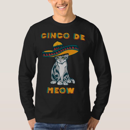 Cinco de Meow Cinco de Mayo Fifth May Mexico Fiest Tシャツ (正面)