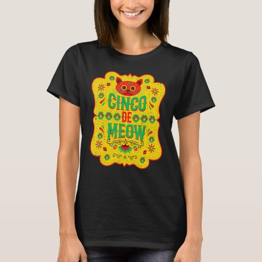 Cinco De Meow Mayo Floral Cute Cat Mexican Fiesta  Tシャツ (正面)