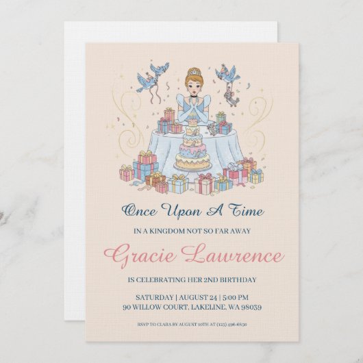 Cinderella princess birthday invitations 招待状 (正面/裏面)