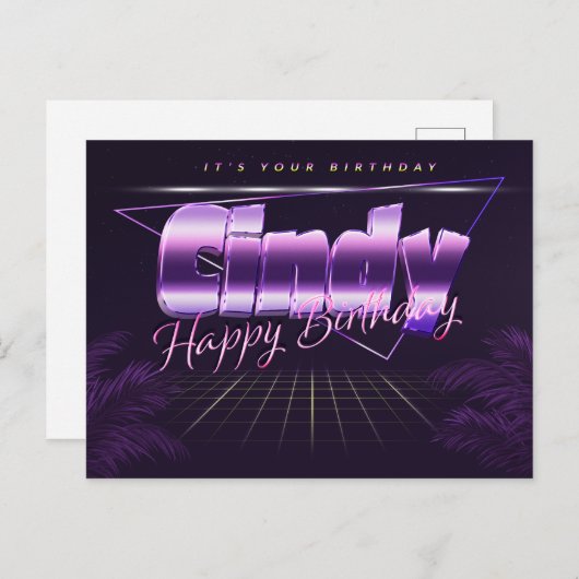 Cindy Name Vorname lila Postkarte Geburtstag ポストカード (正面/裏面)