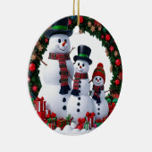 Cinematic Family of 3 Snowman Christmas Wreath  セラミックオーナメント (右)