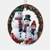Cinematic Family of 3 Snowman Christmas Wreath  セラミックオーナメント (左)