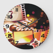 Cinematic Film Reel and Clapperboard ラージ壁時計 (正面)