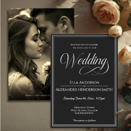 Cinematic Photo Vintage Black Wedding Invitation 招待状