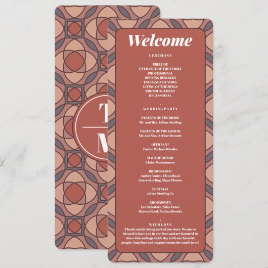 Cinnamon and Marsala Art Deco Wedding Program Card プログラム (正面/裏面)