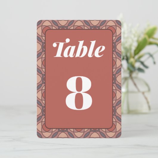 Cinnamon and Marsala Art Deco Wedding Table Number 招待状 (スタンド正面)