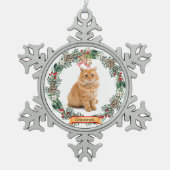 Cinnamon Cat Photo Personalized Snowflake Christma スノーフレークピューターオーナメント (正面)