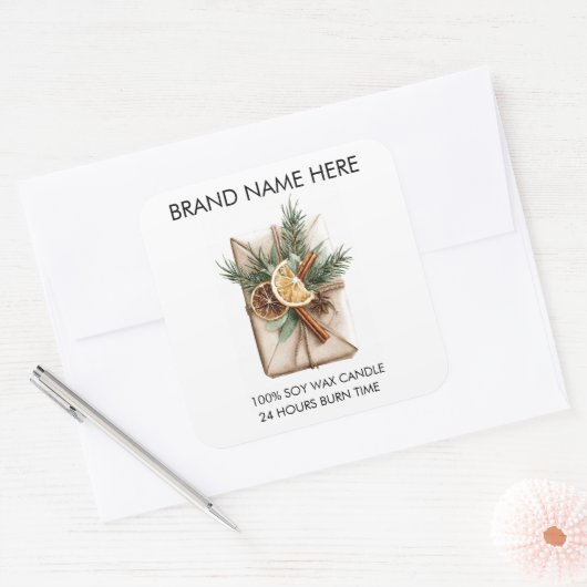 Cinnamon & Citrus Design | Christmas Candle Labels スクエアシール (封筒)
