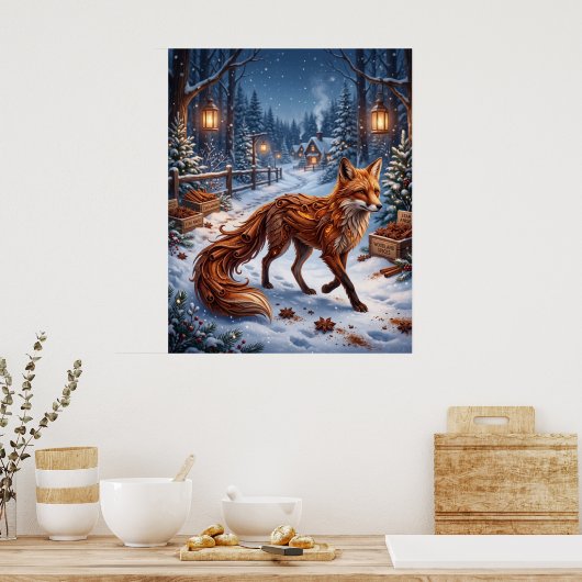 Cinnamon Fox Winter Forest ポスター (キッチン)