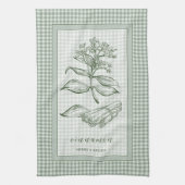Cinnamon Herb Kitchen Towel – Green Gingham Border キッチンタオル (縦)