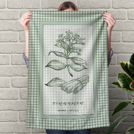 Cinnamon Herb Kitchen Towel – Green Gingham Border キッチンタオル