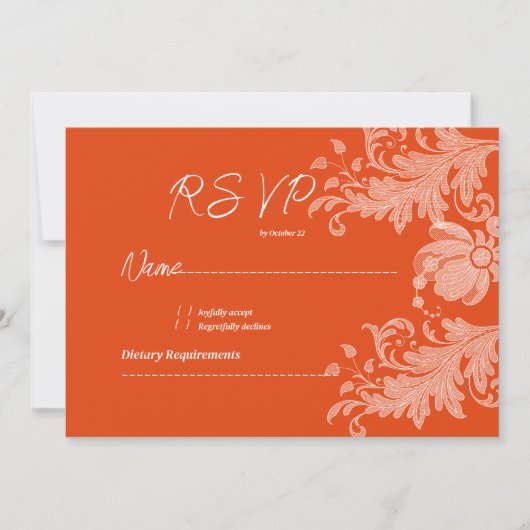 Cinnamon orange white floral lace RSVP 招待状 (正面)
