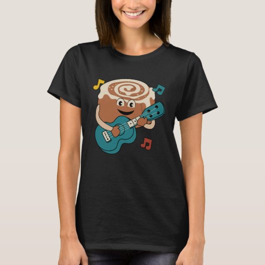 Cinnamon Roll Ukulele Player Musician Clef Tシャツ (正面)