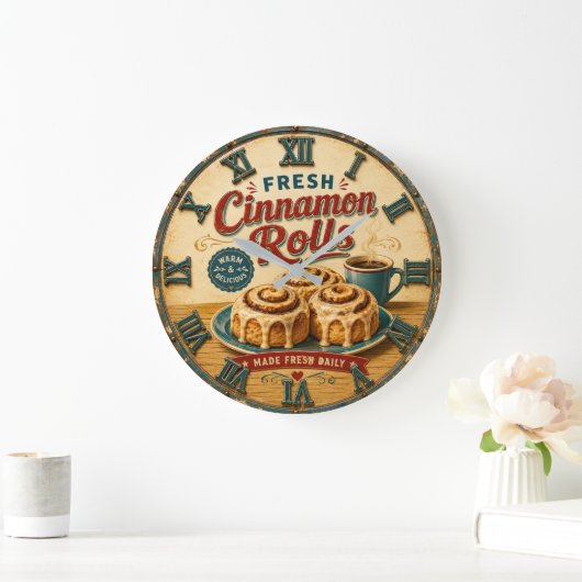Cinnamon Rolls Coffee & Bakery Rustic Baking Gift ラージ壁時計 (ホーム)