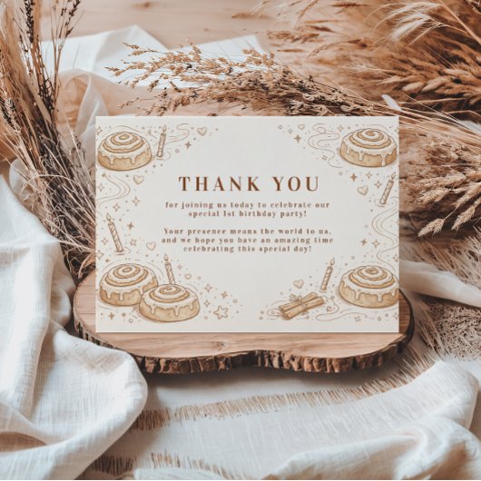 Cinnamon Swirl Little Bun 1st Birthday サンキューカード