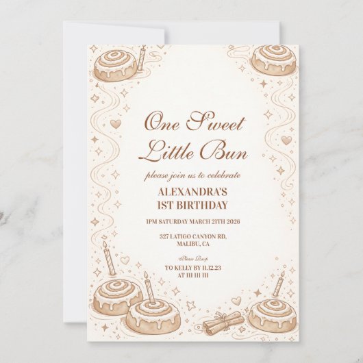 Cinnamon Swirl Little Bun Birthday 招待状 (正面)