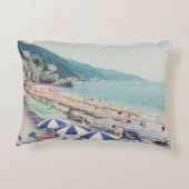 Cinque Terreイタリアヴィンテージビーチ旅行写真 アクセントクッション (裏面)
