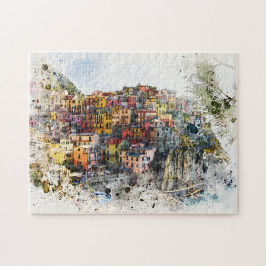 Cinque Terre Liguriaイタリアのシーン夏の水色 ジグソーパズル (横)