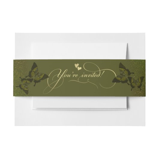 Cintas para invitaciones verde con mariposas 招待状ベリーバンド (正面例)