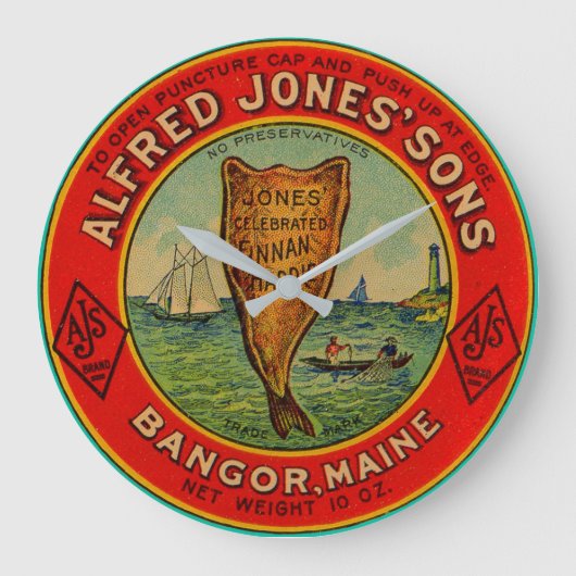 circa 1900 Alfred Jones Sons Finnan Hadieラベル ラージ壁時計 (正面)
