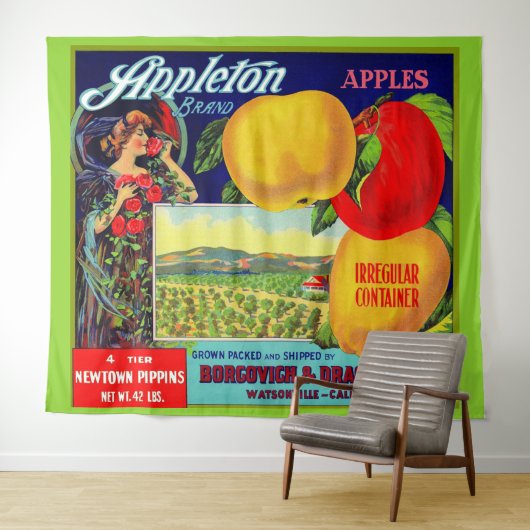 circa 1900 Appleton Apple crateラベルプリント タペストリー (インサイチュ(横))