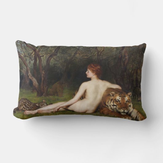 Circe (Woman, Tiger and Ocelot) (by John Collier) ランバークッション (正面)