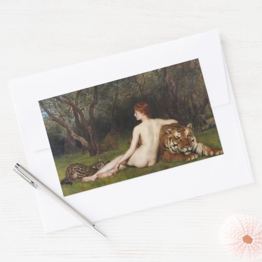 Circe (Woman With Wild Tiger) (by John Collier) 長方形シール (封筒)