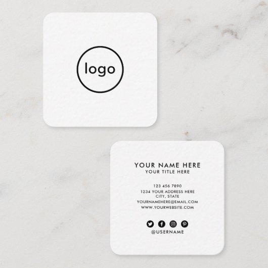 Circleプロフェッショナル白にロゴをカスタム追加 スクエア名刺 (正面/裏面)