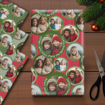 Circle 5 Photo - Merry Christmas Green and Red ラッピングペーパーシート<br><div class="desc">カラフル円 – この可愛い休日の紙に5つの写真を追加。文字のために一つの写真とメリークリスマスを強調する記念の品。</div>