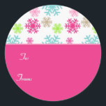 Circle Christmas Giftラベルステッカーラベル//ピンク ラウンドシール<br><div class="desc">Circle Christmas Giftラベルステッカーラベル//ピンク。Snowflakeグラフィックの提供： www.dreamlikemagicblog.com。</div>