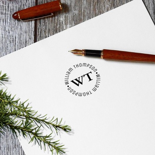 Circle Logo Monogram (名前とイニシャル) ラバースタンプ