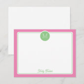 Circle Monogram Initial Preppy Pink Green ノートカード (正面/裏面)