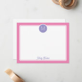 Circle Monogram Initial Preppy Pink Purple ノートカード (正面/裏面インサイチュ)