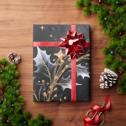 Circle of Light – Golden Wreath Holiday Gift Wrap ラッピングペーパー (クリスマスギフト)