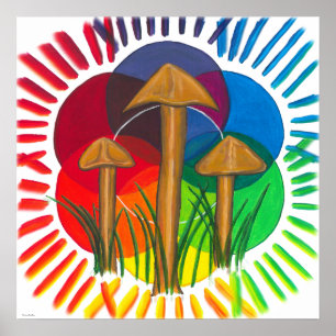 Circle of Mushrooms - Acrylic Painting ポスター