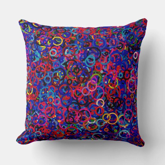 Circle Party- Blue Mixed Colors Dark クッション (正面)