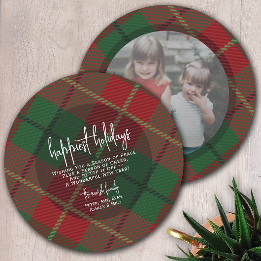 Circle Photo Back - Red Green Plaid - Happiest シーズンカード
