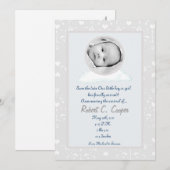 Circle PHOTO on a Cloud Birth Announcement 招待状 (正面/裏面)