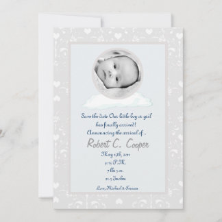 Circle PHOTO on a Cloud Birth Announcement 招待状