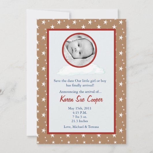 Circle PHOTO on a Cloud Birth Announcement 招待状 (正面)