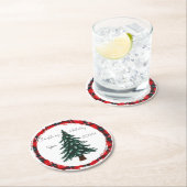 Circle Plaid Christmas Tree plates. ラウンドペーパーコースター (インサイチュ)