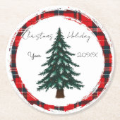 Circle Plaid Christmas Tree plates. ラウンドペーパーコースター (正面)
