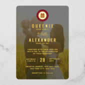 Circle Red Double Happiness Photo 中国の 結婚's 箔招待状 (正面)