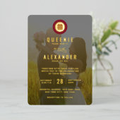 Circle Red Double Happiness Photo 中国の 結婚's 箔招待状 (立ち正面)