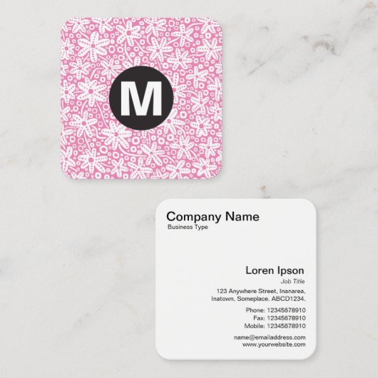 Circle Spot Monogram – 花 – ピンク#EF84B4 スクエア名刺 (正面/裏面)