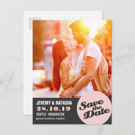 Circle Spotlightモダン切り出し日付の写真を保存 案内ポストカード (正面/裏面)