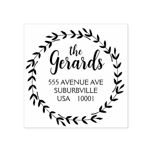 Circle Wreath Branches Custom Rubber Stamp ラバースタンプ (インプリント)