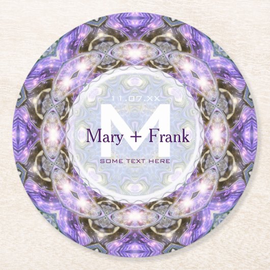 CircleofLight紫+ホワイトモノグラム紙コースター ラウンドペーパーコースター (正面)