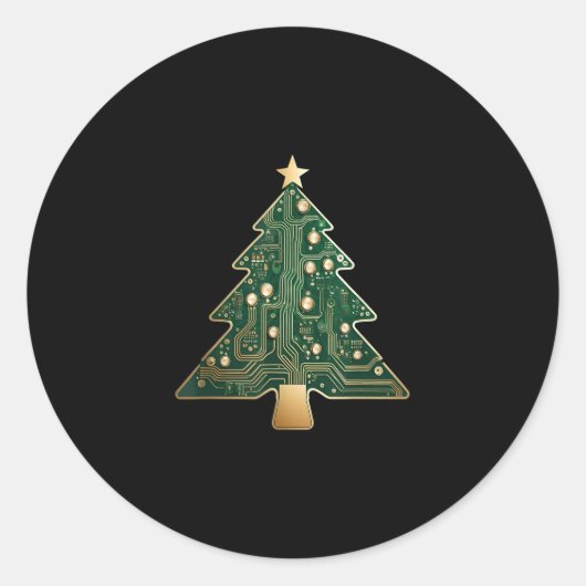Circuit Board Computer Tech Christmas Tree ラウンドシール (正面)