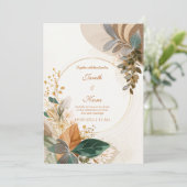 Circular Gold Forest Green Botanical Wedding 招待状 (スタンド正面)